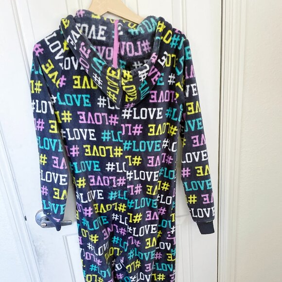 SO Womens Plush Fleece One Piece Hooded Pajama Onesie Small #LOVE - Picture 6 of 8